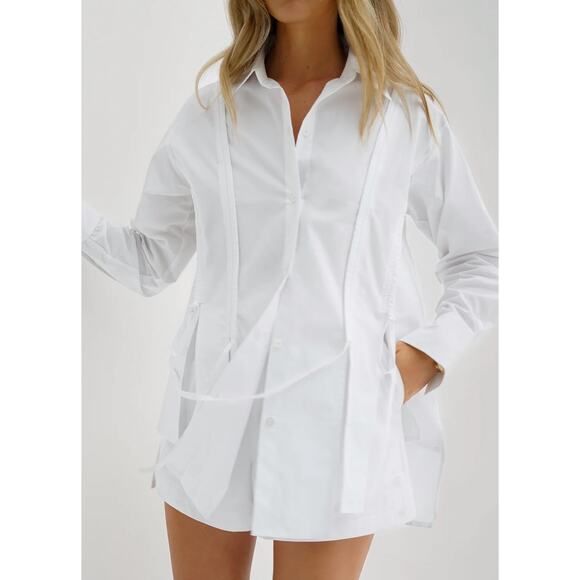 Vita Grace NEW Hana Tie Detail Cotton Shirt in White Size Small Long Sleeves - Picture 5 of 16